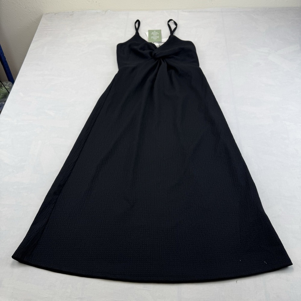 H&M Womens XS Black Twist Front Spaghetti Strap Textured Midi Dress NWT